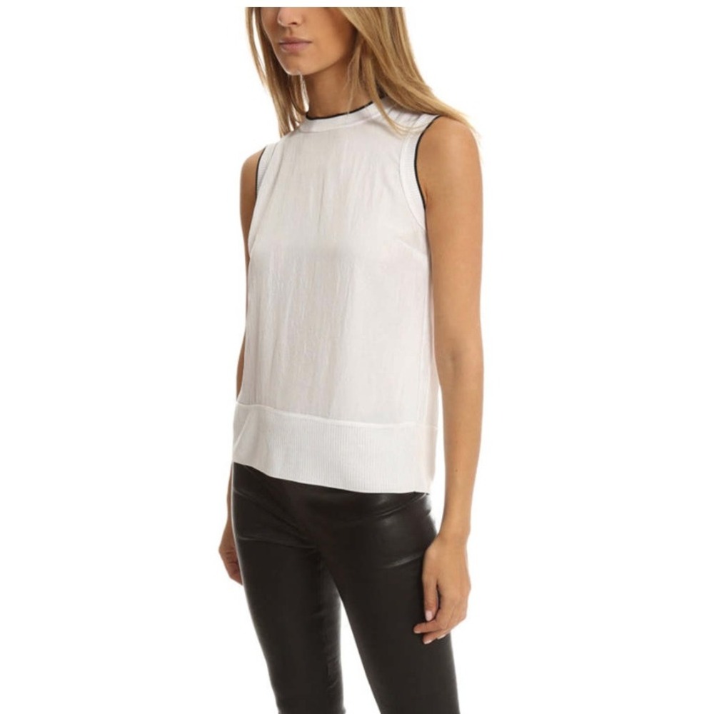 Rag & Bone Abby Tank Bright White Sleeveless Rib Trim Top Size Small